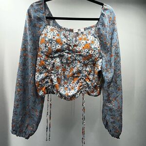 Madden NYC Women's Puff Sleeve Long Sleeve Blue Floral Print Top Size XXXL NEW